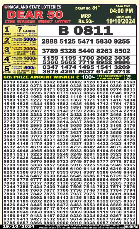 dear 50 cyan saturday weekly lottery result today|{4 PM: 30.04.2024} Nagaland Dear 50 Azure Tuesday Lottery Result (57.